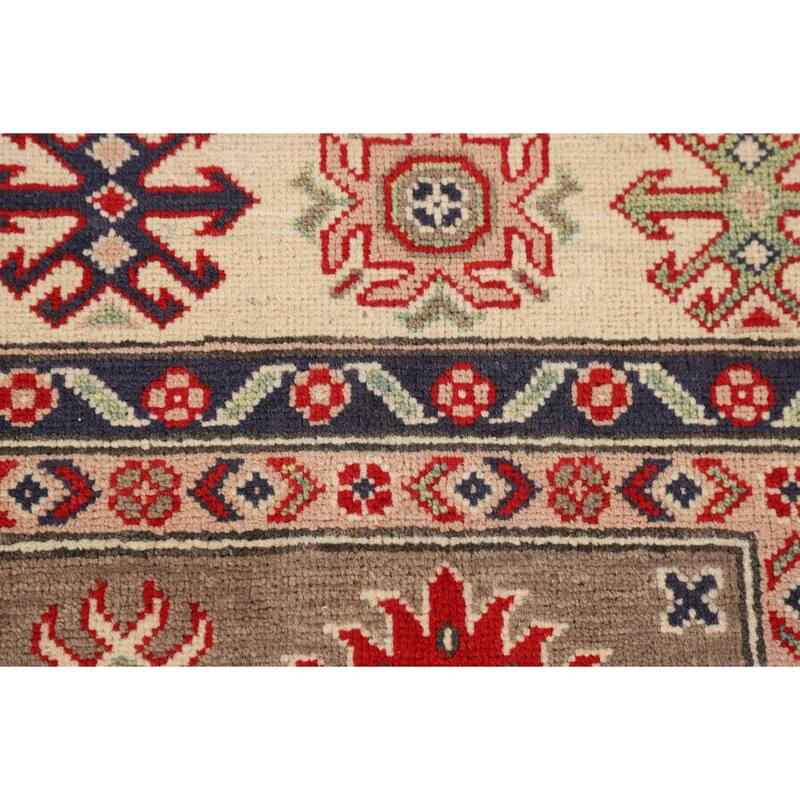 Geometric Kazak Oriental Square Area Rug Hand-Knotted Wool Carpet - 6'8" x 6'6"