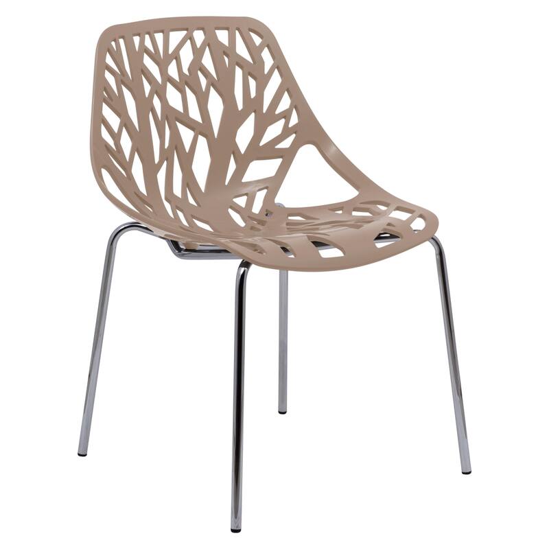 Asbury Stackable Dining Chair with Chrome Legs Side Chair with Modern Cut-Out Design Backrest - Taupe