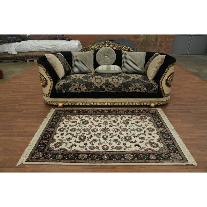 Hand Knotted Oriental 100% Wool Carpet Traditional All-Over Beige & Ivories Kashan Area Rug - 6' 3'' X 4' 2''
