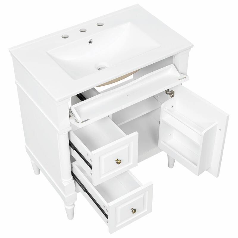36" Bathroom Vanity with Sink, Freestanding Bathroom Cabinet with Ceramic Basin, Flip Drawer