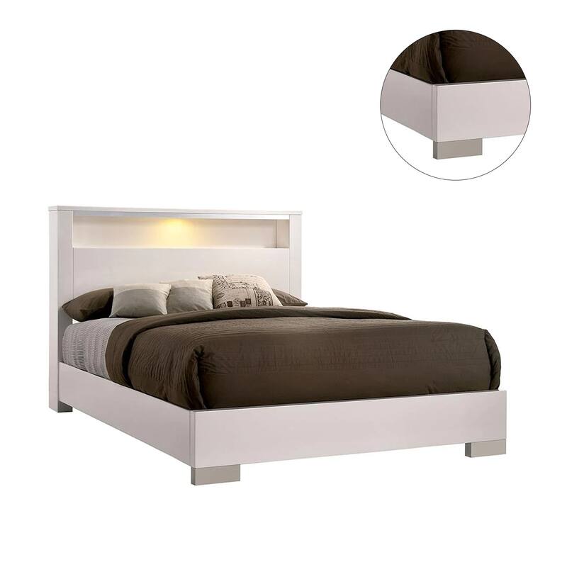 Wooden Bed With Shelf in HB, White