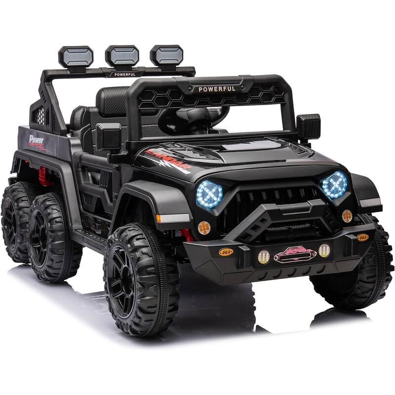 24V Electric Ride on Truck for Kids,Wide Seater Battery Powered Truck with Remote Control, Music,LED Cool Lighting,4WD