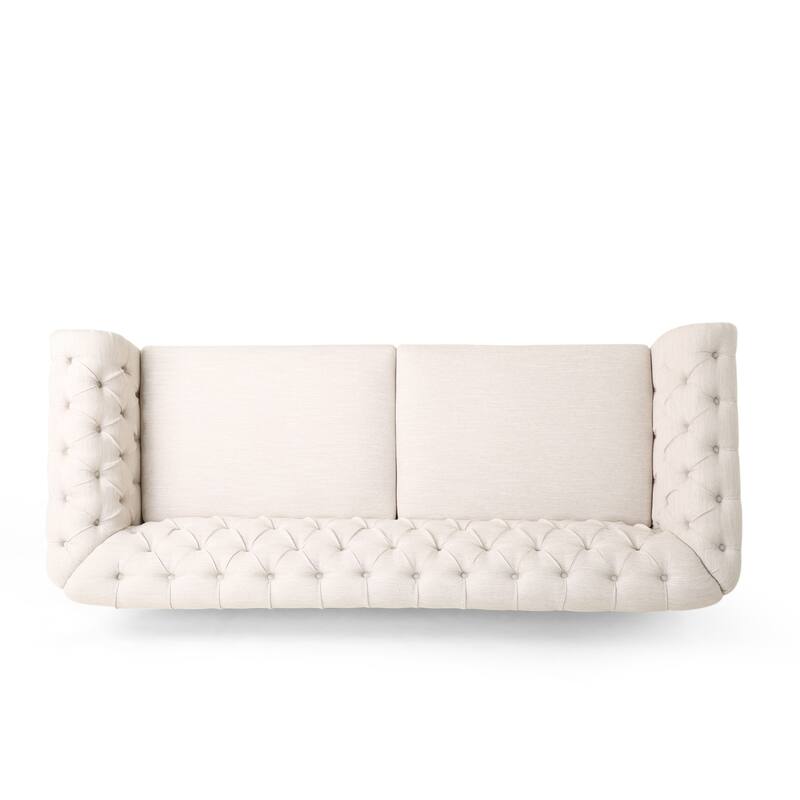 Chesterfield 3 Seater Sofa with Rolled Arms, Tufted Button Deep Seat Sofa, Comfy Straight-Row Sofa with Wooden Legs