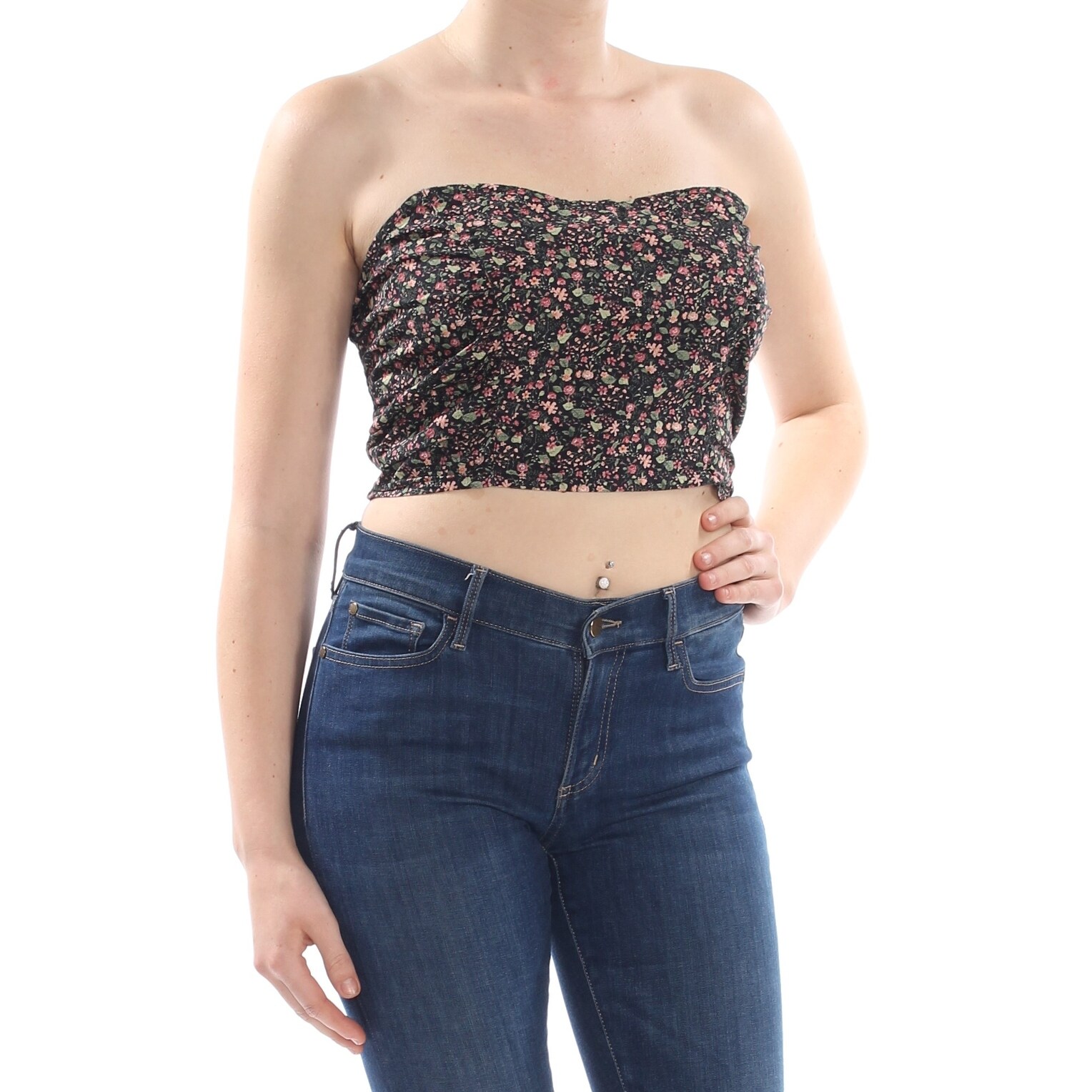 Shop Free People Womens Black Floral Strapless Tube Top Size L Overstock 30162707
