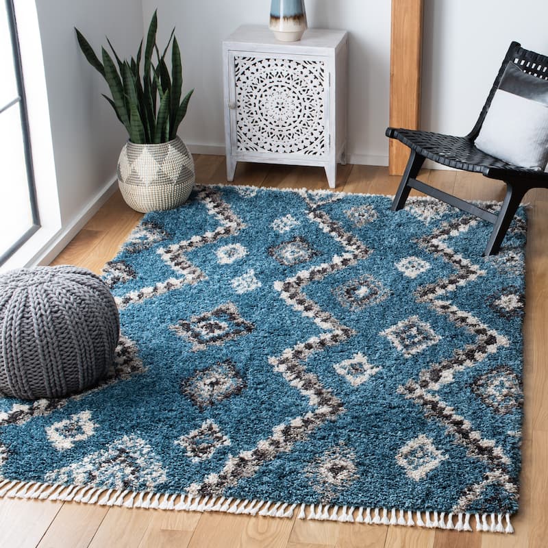 SAFAVIEH Morocco Cuba Boho Tassel Rug - 8' x 10' - Blue/Grey
