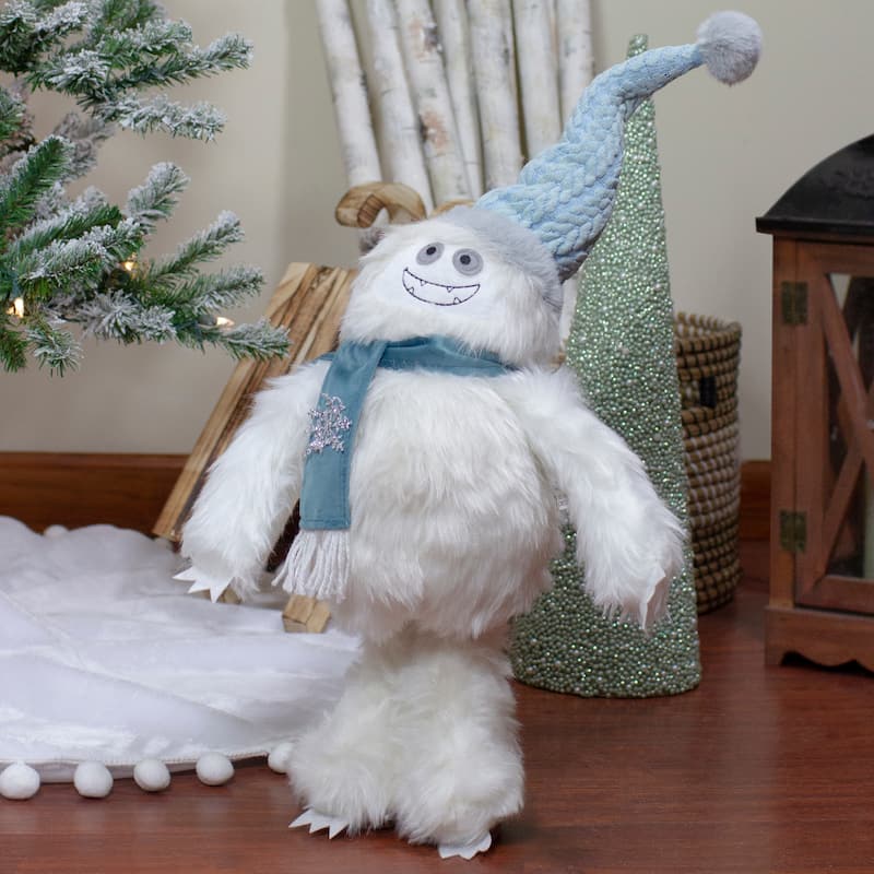 23-Inch Plush White and Blue Standing Tabletop Yeti Christmas Figure - 23"