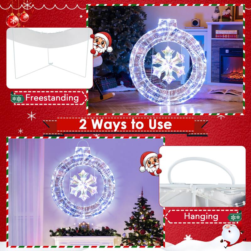 Gymax 33'' Lighted Ornament Pre-Lit Christmas Wreath w/ 128 Cold White