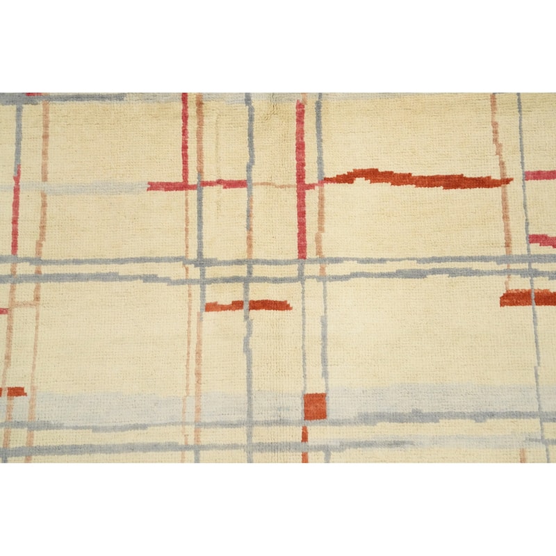 Hand Knotted Oriental 100% Wool Carpet Modern Geometric Beige & Ivories Gabbeh Area Rug - 11' 10'' X 9' 2''