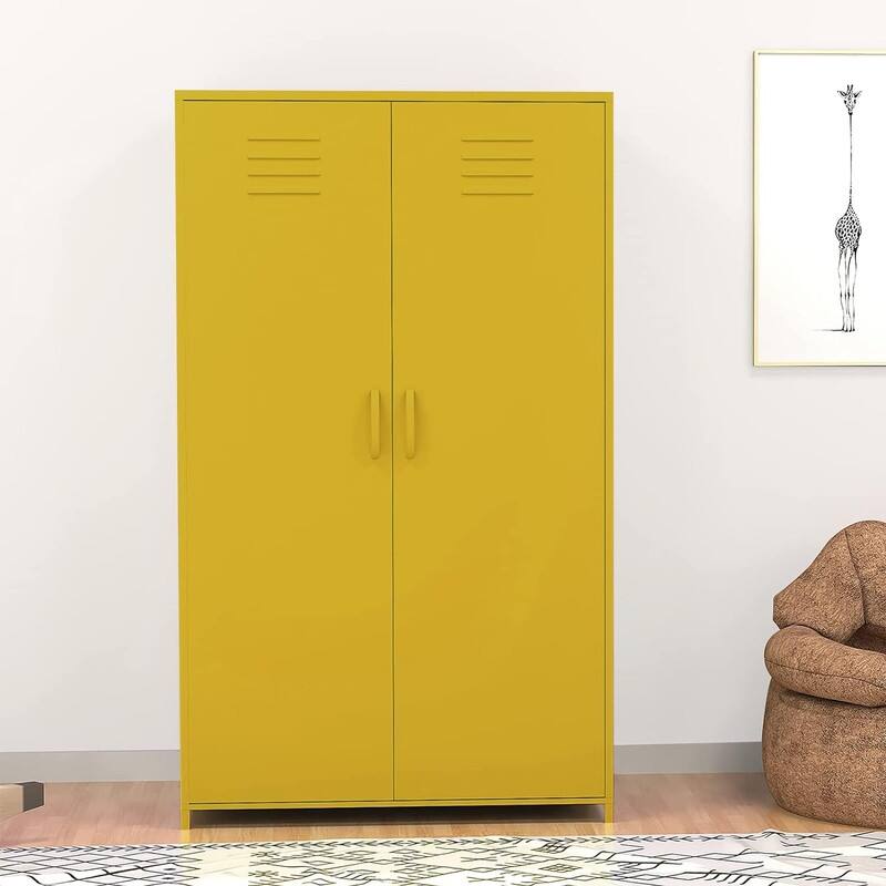 Double Doors Metal Locker Cabinet Storage with Hanging Rod and Shelves for Bedroom School Classroom
