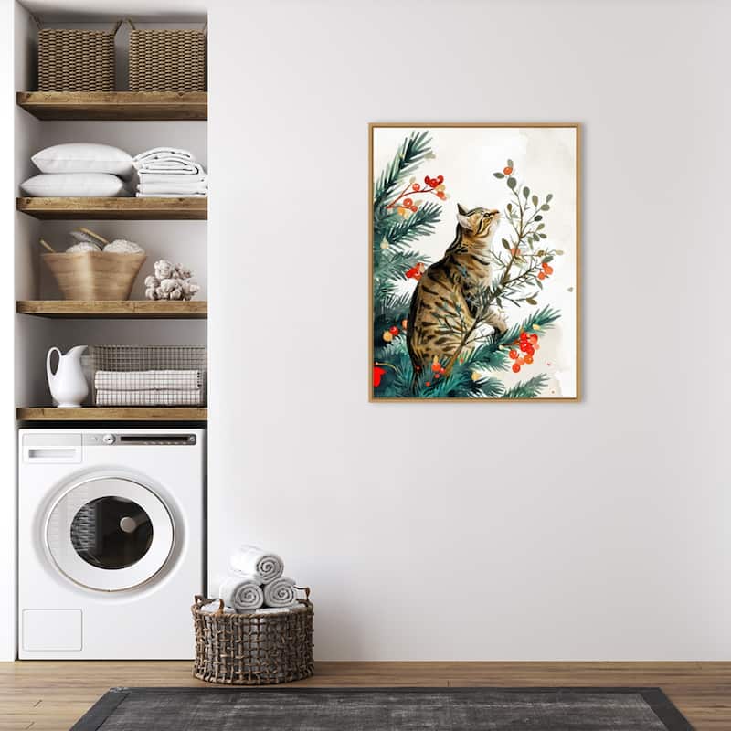 Cats Life Holiday Tree by Justyna Jaszke Framed Canvas Wall Art