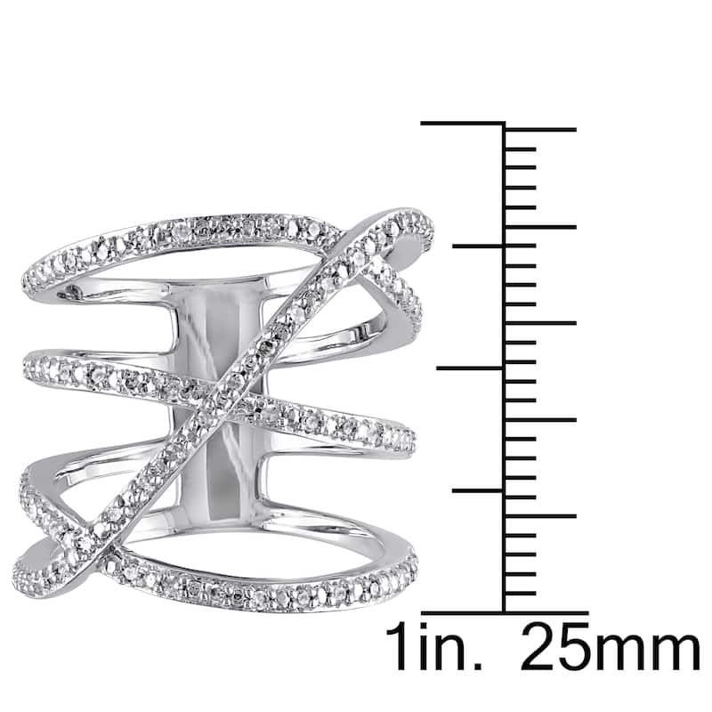 Miadora Sterling Silver 1/5ct TDW Diamond Crossover Highway Ring