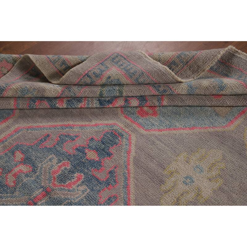 Hand Knotted Oriental 100% Wool Carpet Transitional All-Over Purples Oushak Area Rug - 10' 7'' X 7' 9''