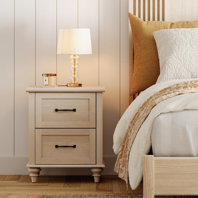 Nightstand with Charging Station, 2-Drawer End Table for Bedroom