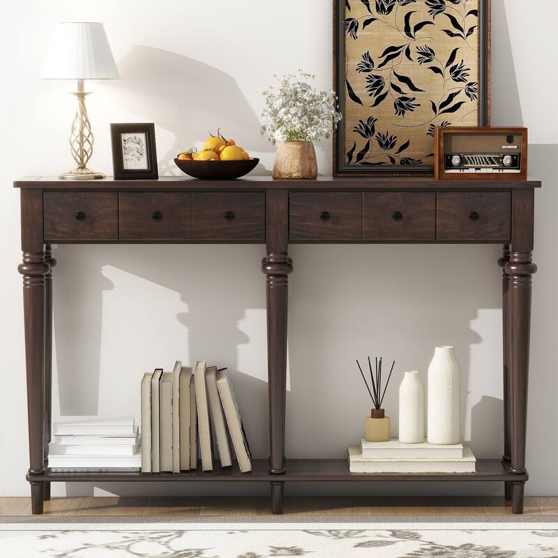 Versatile Hallway Table Side Table with 4 Storage Drawers, Accent Table Sofa Table with Bottom Open Shelf