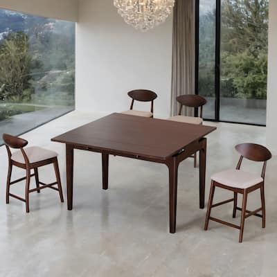 Furniture of America Abigail V Mid-Century Modern 5-Piece Walnut 53-inch 2-Leaf Extendable Counter Height Dining Set
