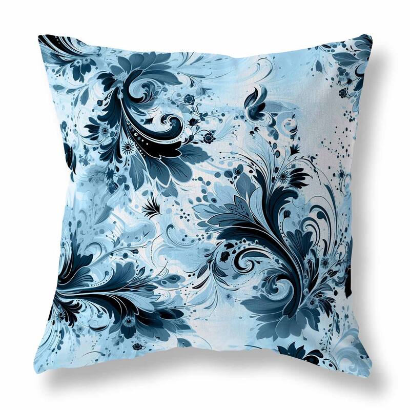 Blue And Black Motif Whirlwinds Faux Suede Throw Pillow Zipper