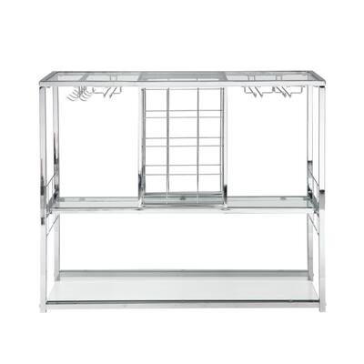 Wine Rack Contemporary Chrome Silver Modern Glass Metal Frame Wine Storage