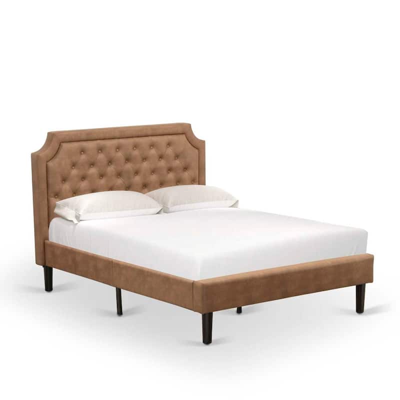 Full Size Bed Frame - Upholstered Headboard, Wood Rails & Slats - Modern Bedroom Furniture