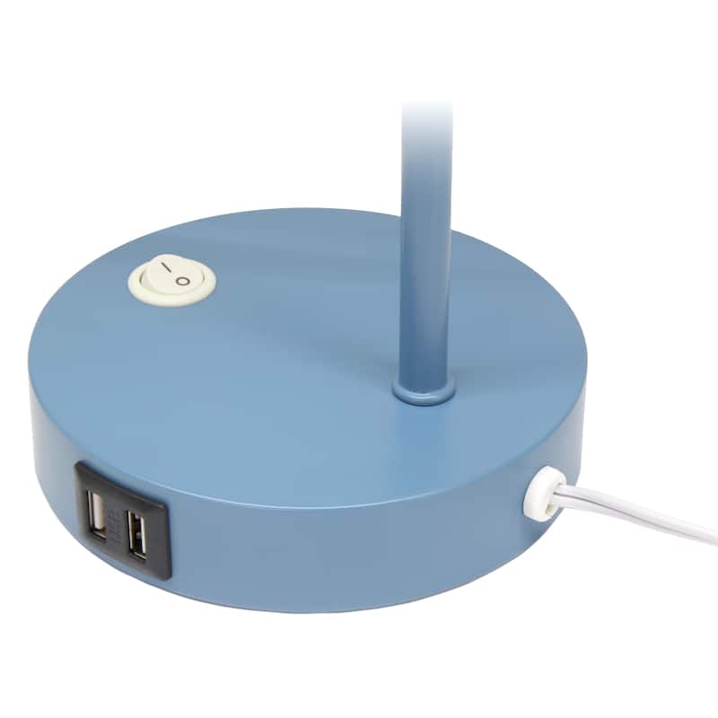 Modern Industrial Desk Lamp with Clear Glass Shade and Dual USB Charging Ports Multiple Colors - 8" (L) x 5.5" (W) x 15.75" (H)