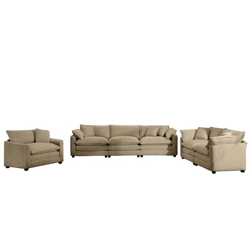 Modern 3 Piece Set Modular Sofa Set with Corduroy Upholstery and Memory Foam Cushions for Living Room or Guest Room