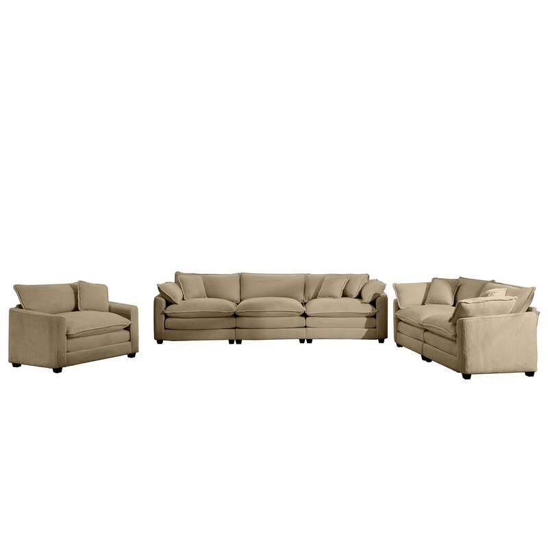 Roomfitters 3-Piece Modular Corduroy Sofa Set, Oversized Deep Seat Sectional with Memory Foam