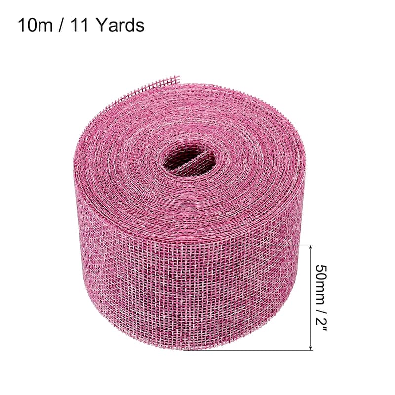 Burlap Fabric Ribbon, Wired Jute Crafts Roll for Wrapping Decoration - Pink
