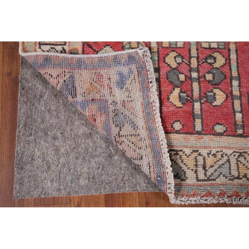 Red Hamedan Persian Vintage Runner Rug Hand-Knotted Wool Carpet - 3'3" x 10'3"
