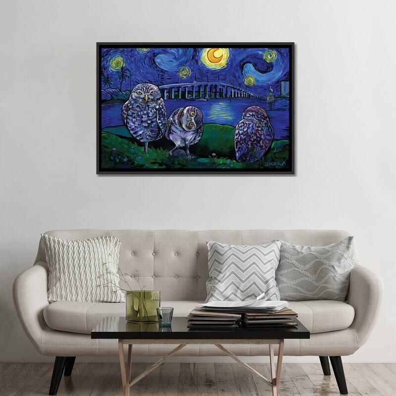 iCanvas "Burrowing Owls In The Starry Night" by Amanda Zirzow Framed