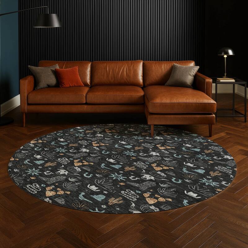 Machine Washable Indoor/ Outdoor Cowboy Ranch Chantille Rug