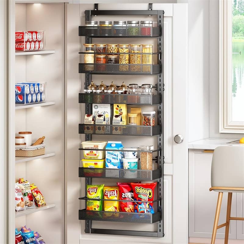 Over the Door Pantry Organizer 6 Tier Metal Adjustable - 6"D x 17"W x 50"H - 6"D x 17"W x 50"H - Black