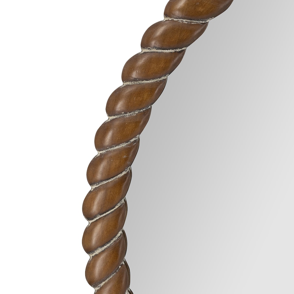 28.3x28.3" Round Wall Mirror with Pine Wood Frame - Brown