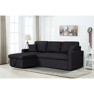 82"W Linen Fabric Reversible Sleeper Sectional Sofa with Storage Chaise ...