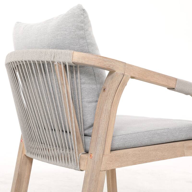 Outdoor Rope Dining Chair and Wood Dining Table Set of 5