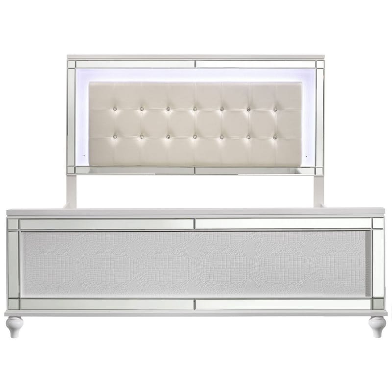 Lee Twin Size Bed, LED, Tufted Faux Leather Upholstery, Textured White