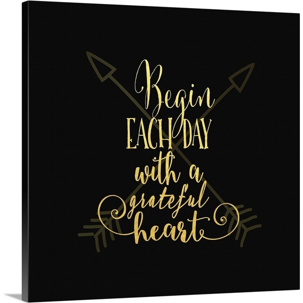"Begin Each Day Arrows Gold On Black" Canvas Wall Art