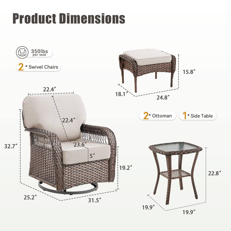 Pocassy Swivel Chair Table with Outdoor Ottoman Set.