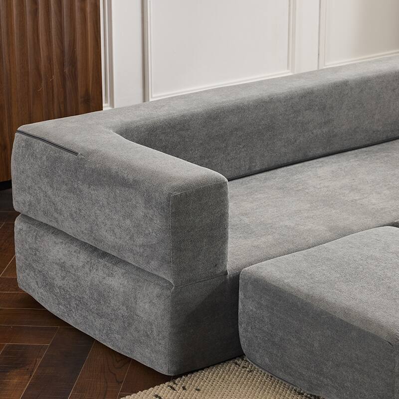 Designs Convertible Sectional Sofa with 3 Storage Ottomans - High-Resilience Foam Sleeper, Space-Saving Chenille Floor Sofa