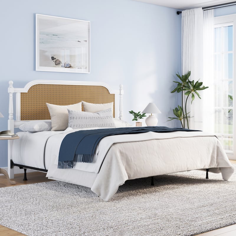 Hillsdale Melanie Wood and Cane Headboard with Frame, White