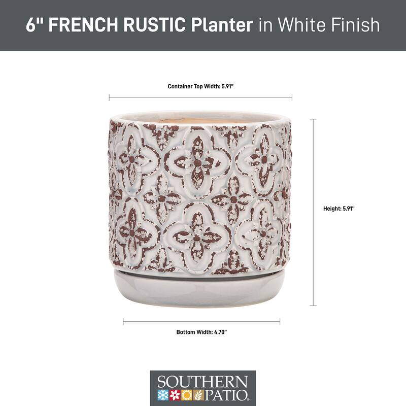 Southern Patio French Rustic White Ceramic 5.9-inch Planter