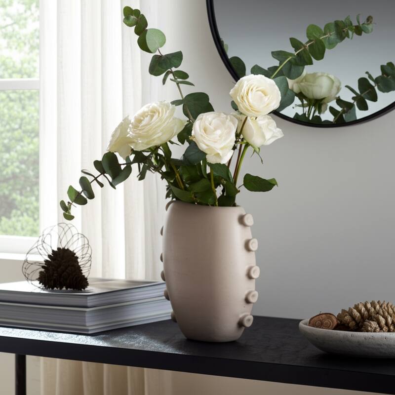 Stoneware Vase Statement-Making Tall Unique Side Detailing Home Decor
