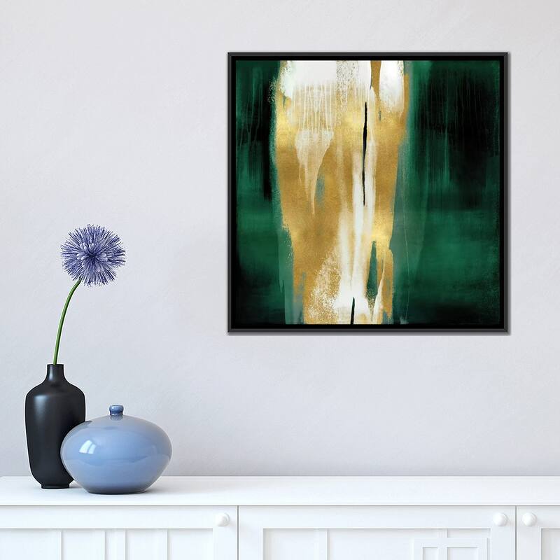 iCanvas "Free Fall Emerald with Gold I" by Christine Wright Framed Canvas Print