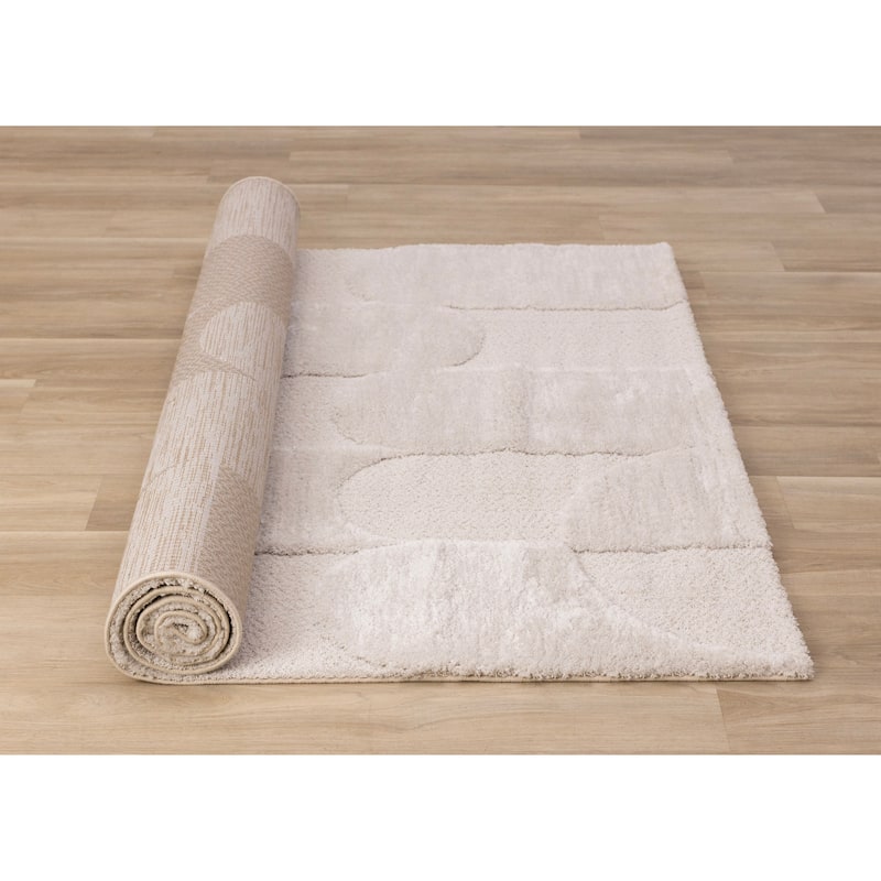 Luxurious Neutral White Overlapping Blocks Soft Textured Rug