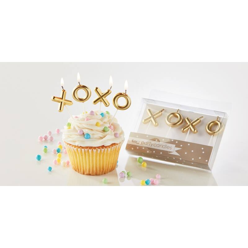 XOXO Candle Set Paraffin Wax Plastic Pick Gold Letters Birthday Party Decor - 10 x 10