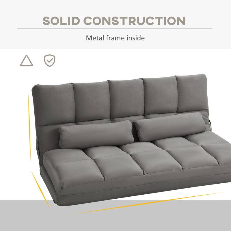 Convertible Floor Sofa Chair, Folding Couch Bed, Guest Chaise Lounge with 2 Pillows, Adjustable Backrest and Headrest, D