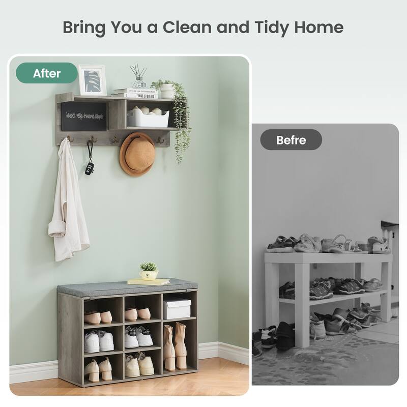 Hall Tree Shoe Bench Industrial 6 in 1 Coat/Shoe Rack