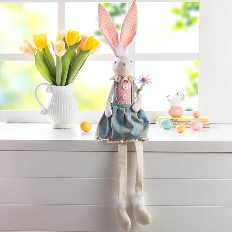 Glitzhome 29.5"H Easter Fabric Girl Bunny with Dangling Legs