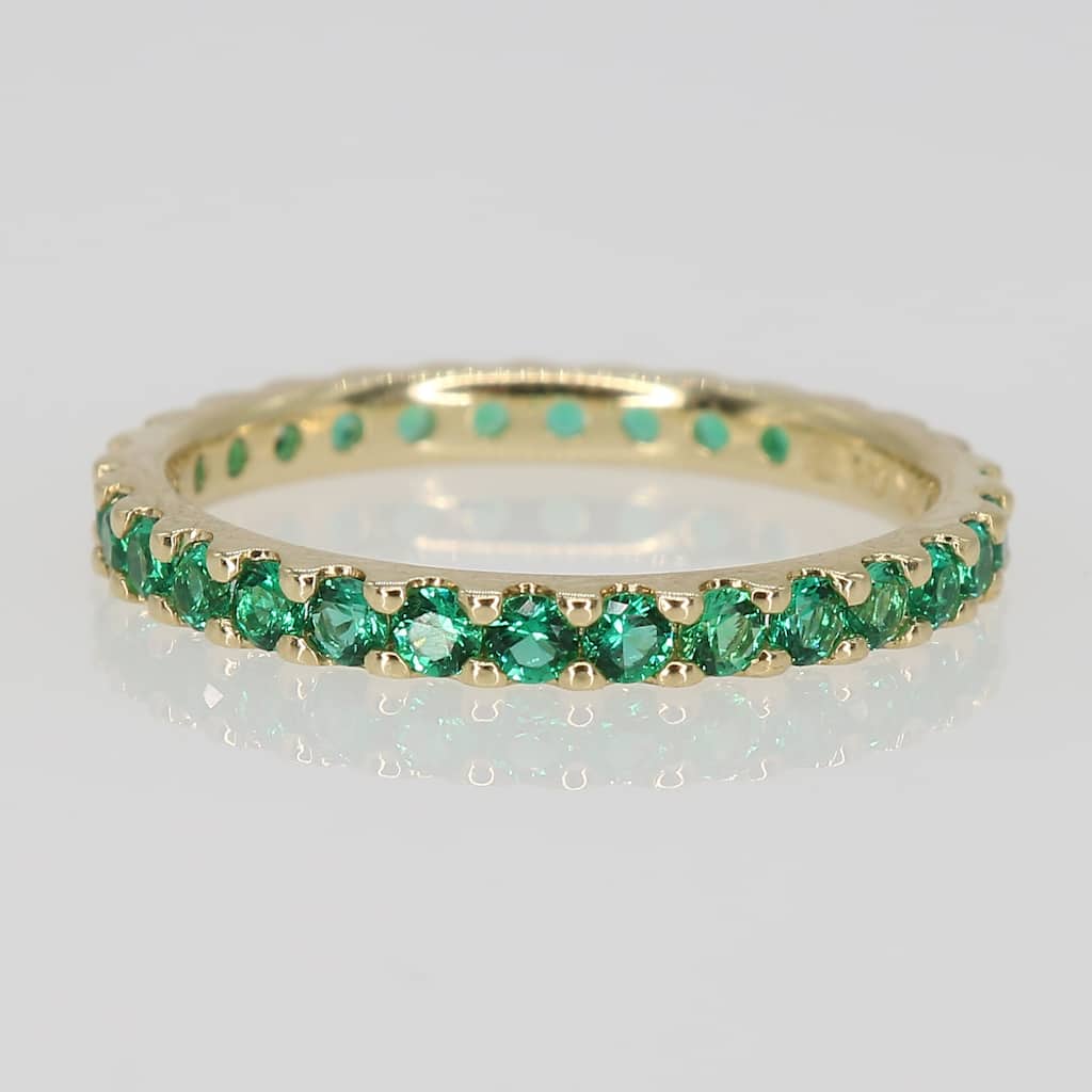 Miadora 10k Yellow Gold Created Emerald Stackable Eternity Wedding Band Ring