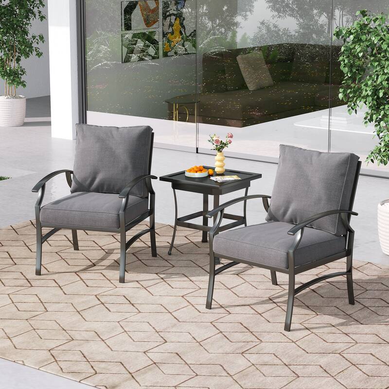 3-Piece Outdoor Metal Bistro Set with Cushion
