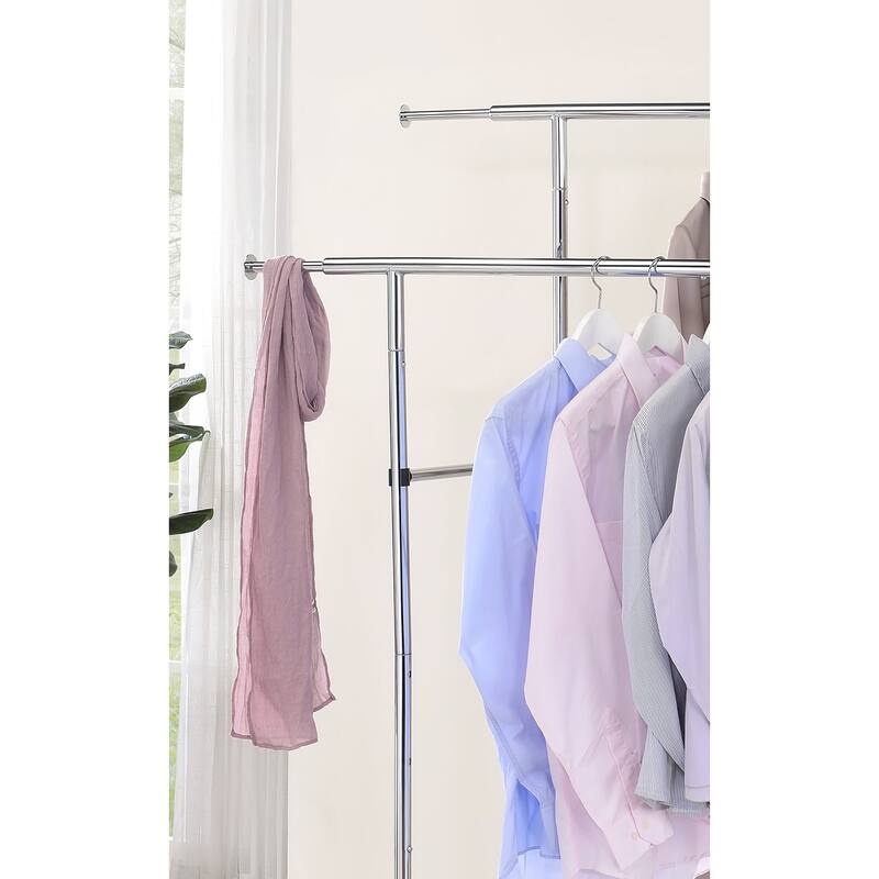 65 In. Dual Bar Adjustable Industrial Garment Rack