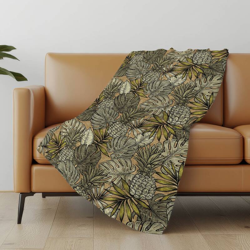 Premium Machine Washable ASB206 Palm Leave Sherpa Throw Blanket - Baja - 4'2" x 5'10"